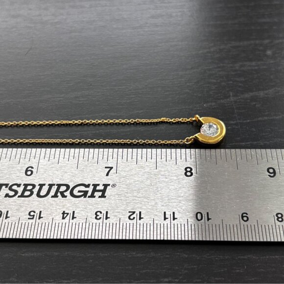 Gold-Tone Crescent Pendant Necklace With Clear Crystal Accent Adjustable Chain 1 - Picture 6 of 6